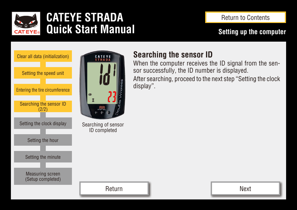 Cateye strada quick start manual, Searching the sensor id | CatEye CC-RD400DW [Strada Double Wireless] User Manual | Page 10 / 17