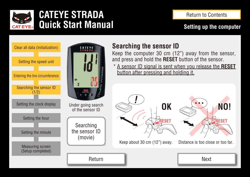 Cateye strada quick start manual, Searching the sensor id | CatEye CC-RD400DW [Strada Double Wireless] User Manual | Page 9 / 17