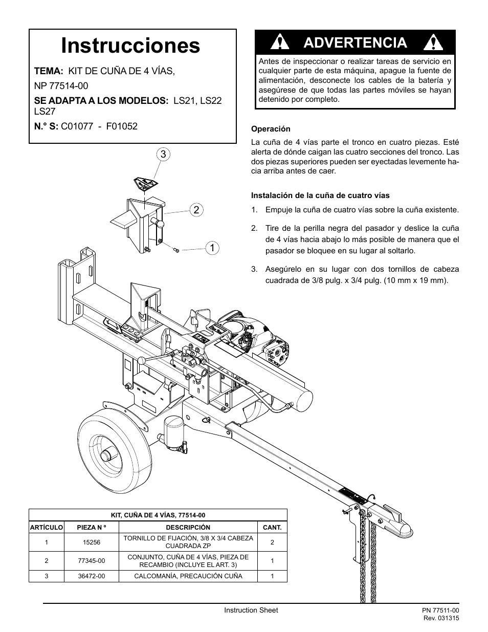 Echo Bear Cat 77514-00 User Manual | 2 pages