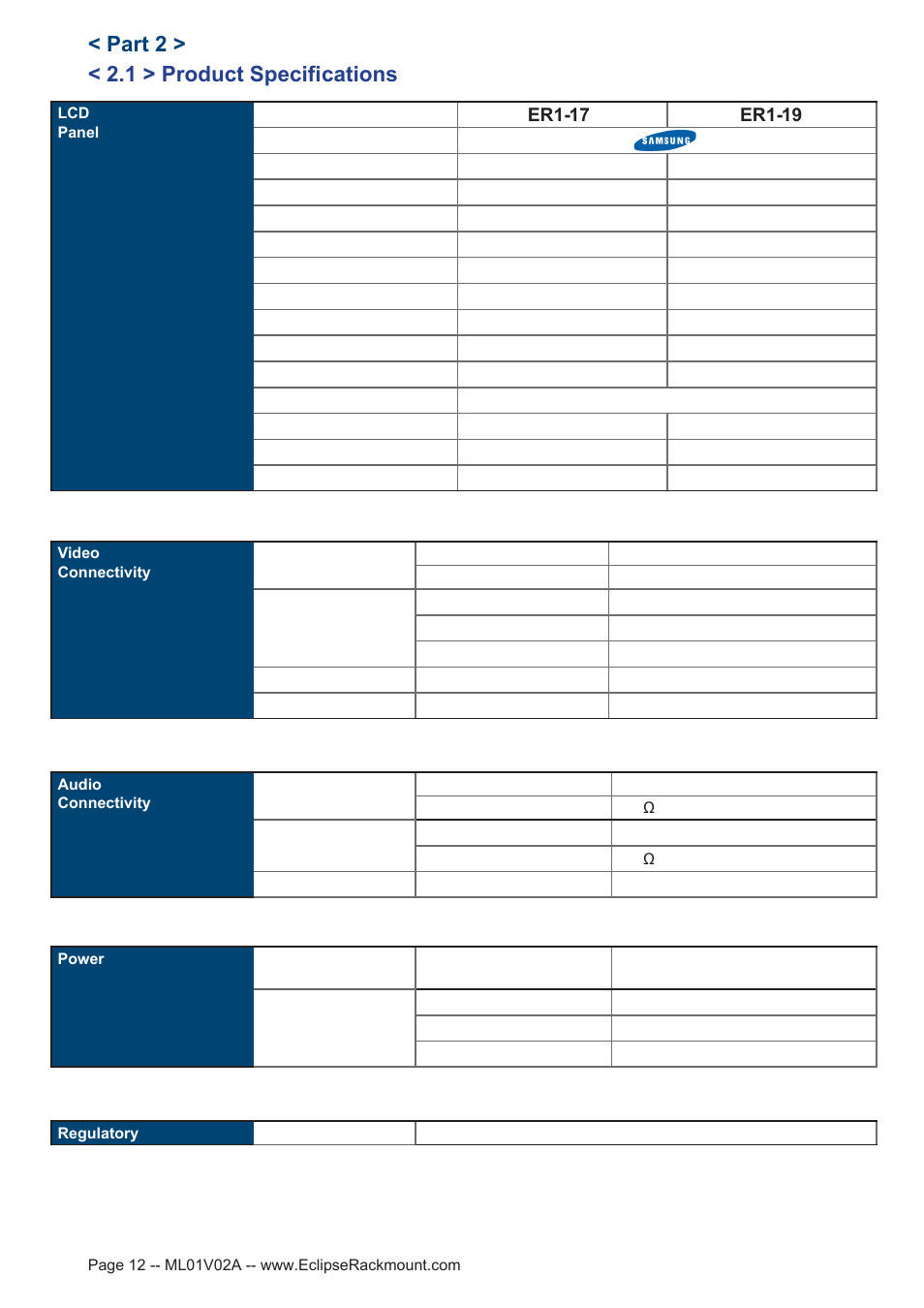 1 > product specifications, Part 2 | Eclipse Rackmount ER1 Series User Manual | Page 12 / 19