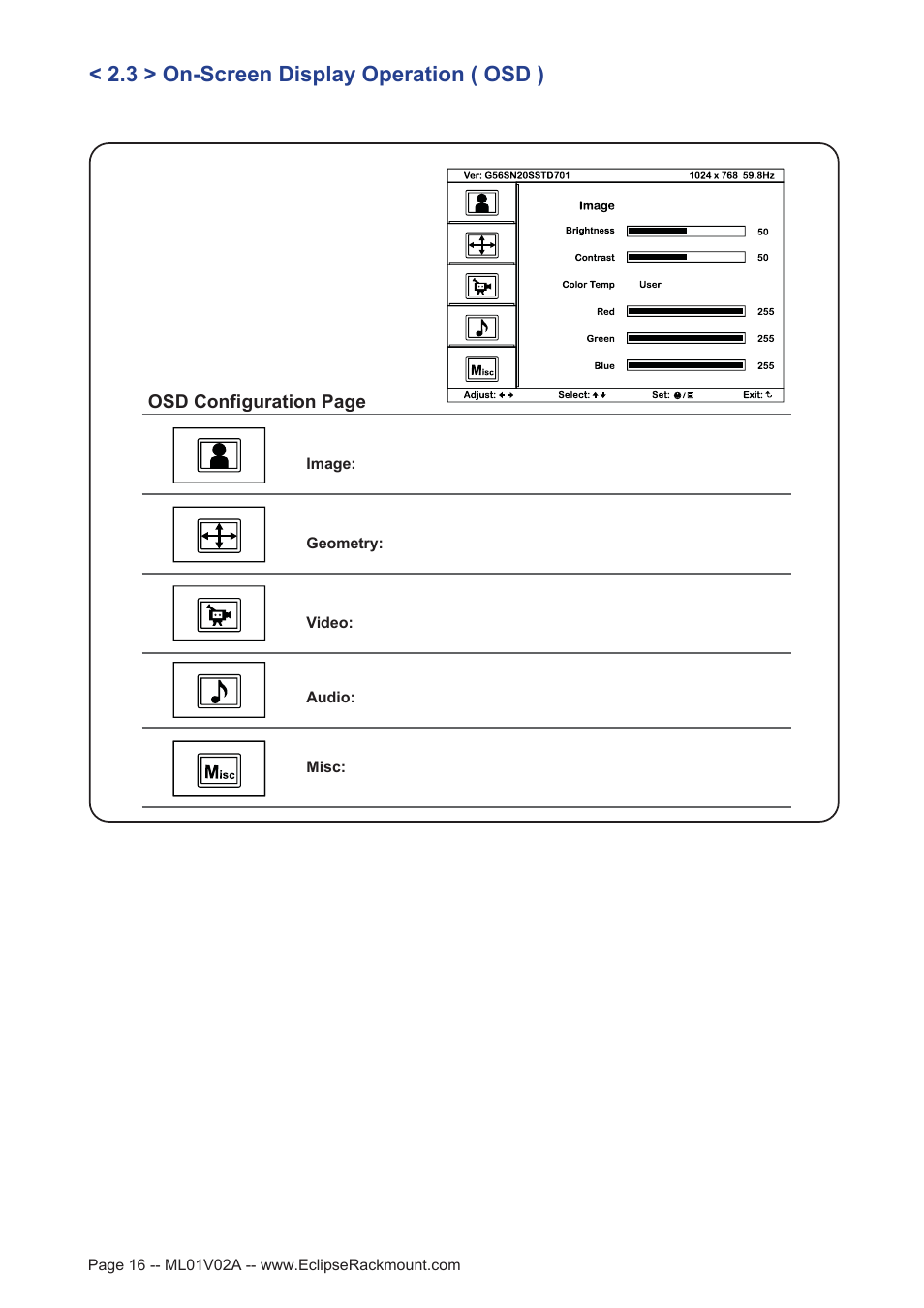 3 > on-screen display operation ( osd ) | Eclipse Rackmount ER1 Series User Manual | Page 16 / 19