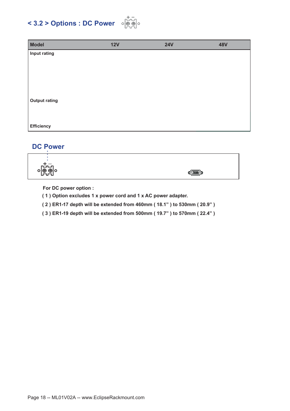 Dc power, 2 > options : dc power | Eclipse Rackmount ER1 Series User Manual | Page 18 / 19