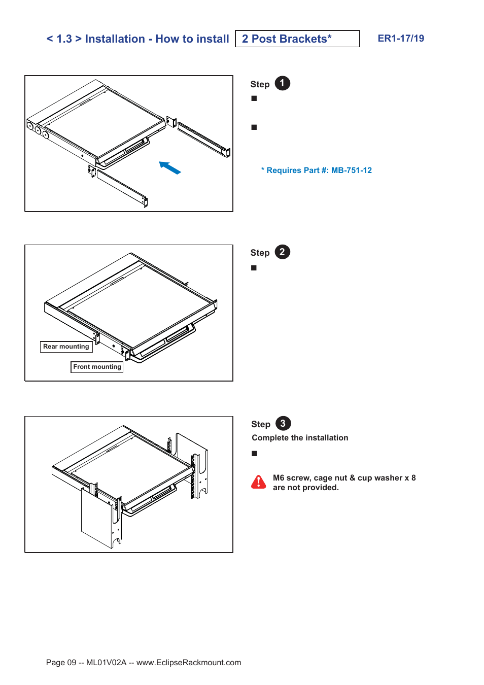 3 > installation - how to install 2 post brackets | Eclipse Rackmount ER1 Series User Manual | Page 9 / 19