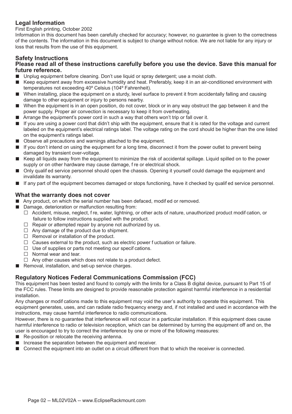 Eclipse Rackmount ERF Series User Manual | Page 2 / 24