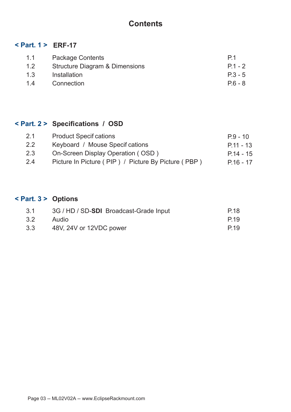 Eclipse Rackmount ERF Series User Manual | Page 3 / 24