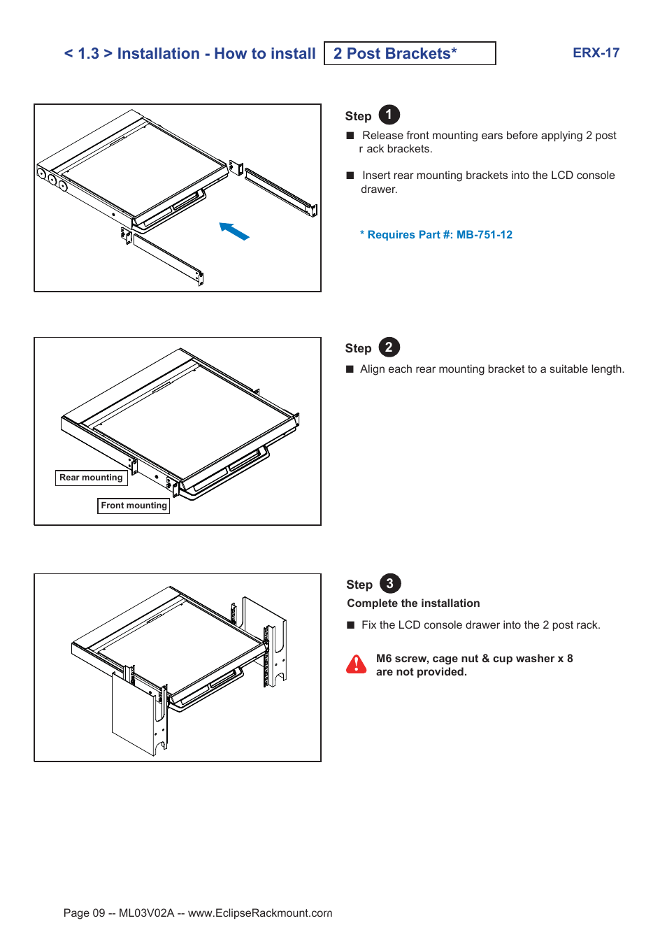 3 > installation - how to install 2 post brackets | Eclipse Rackmount ERX Series User Manual | Page 9 / 24
