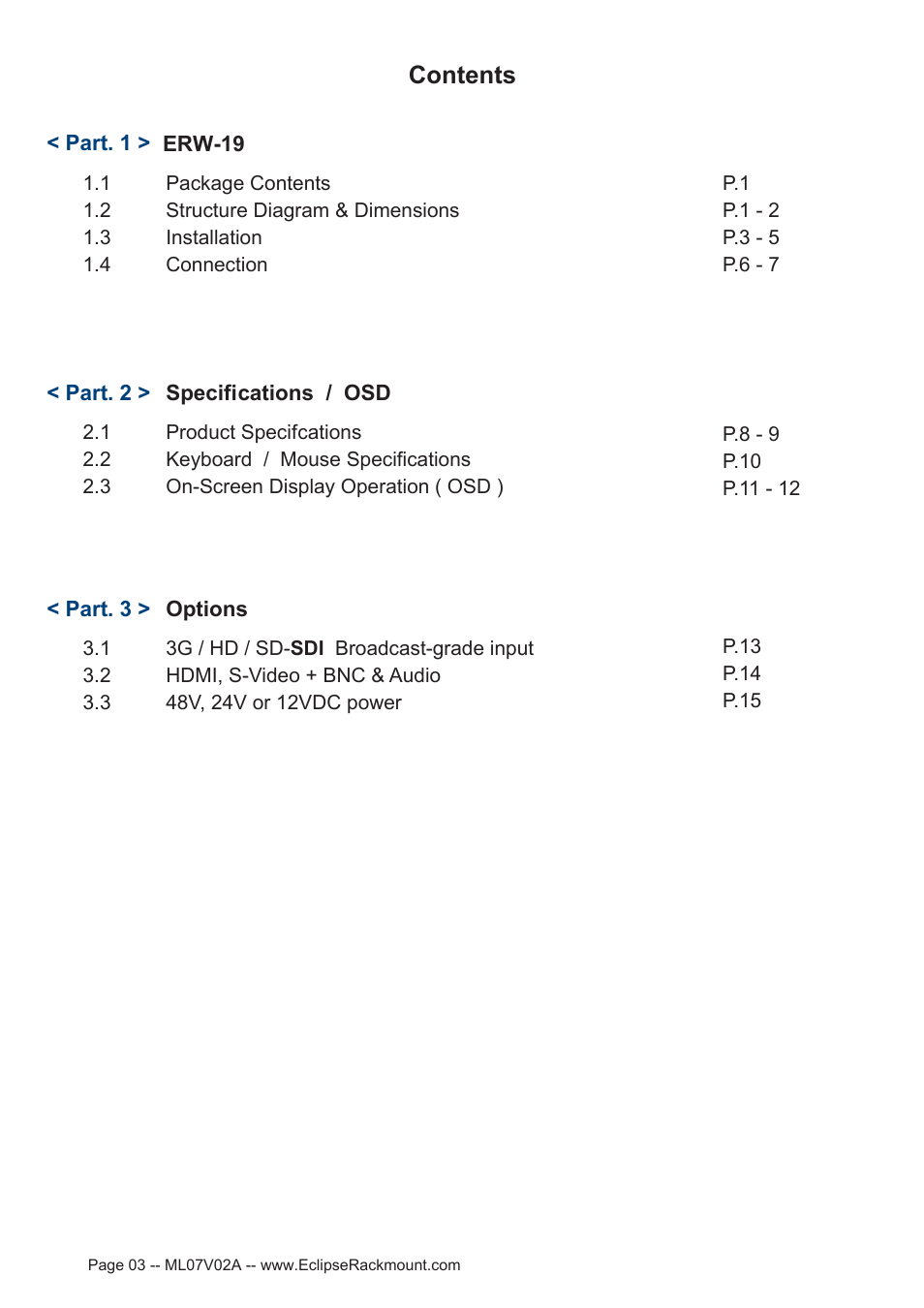 Eclipse Rackmount ERW Series User Manual | Page 3 / 21