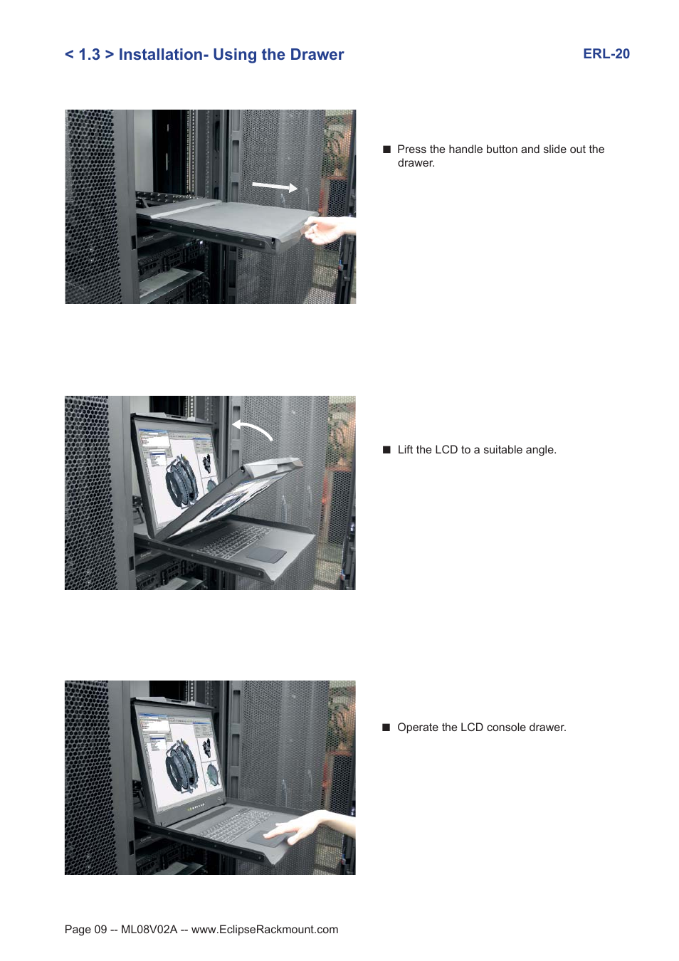 3 > installation- using the drawer | Eclipse Rackmount ERL Series User Manual | Page 9 / 17