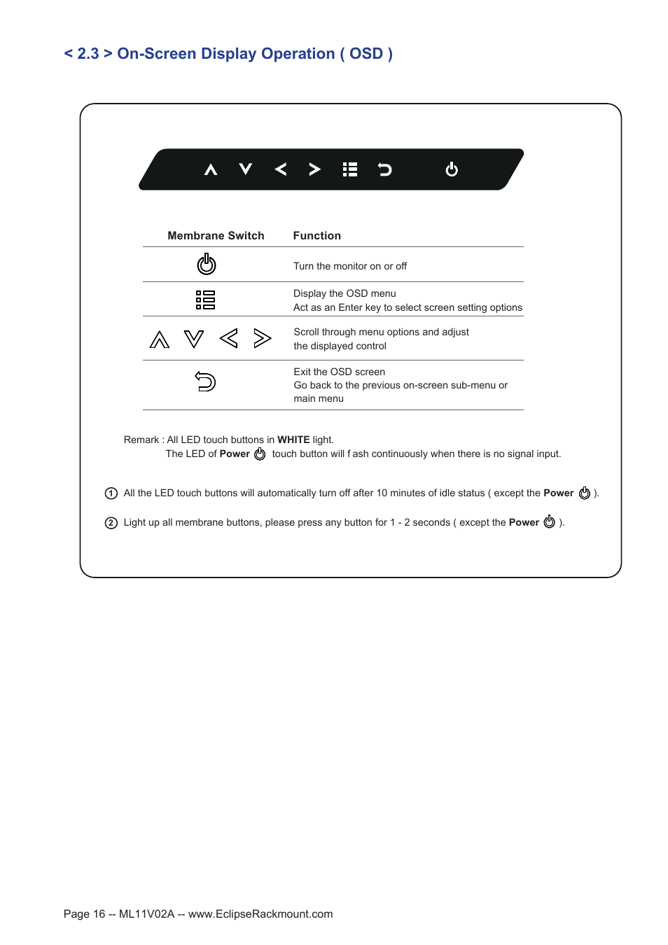 3 > on-screen display operation ( osd ) | Eclipse Rackmount ER2S Series User Manual | Page 16 / 20