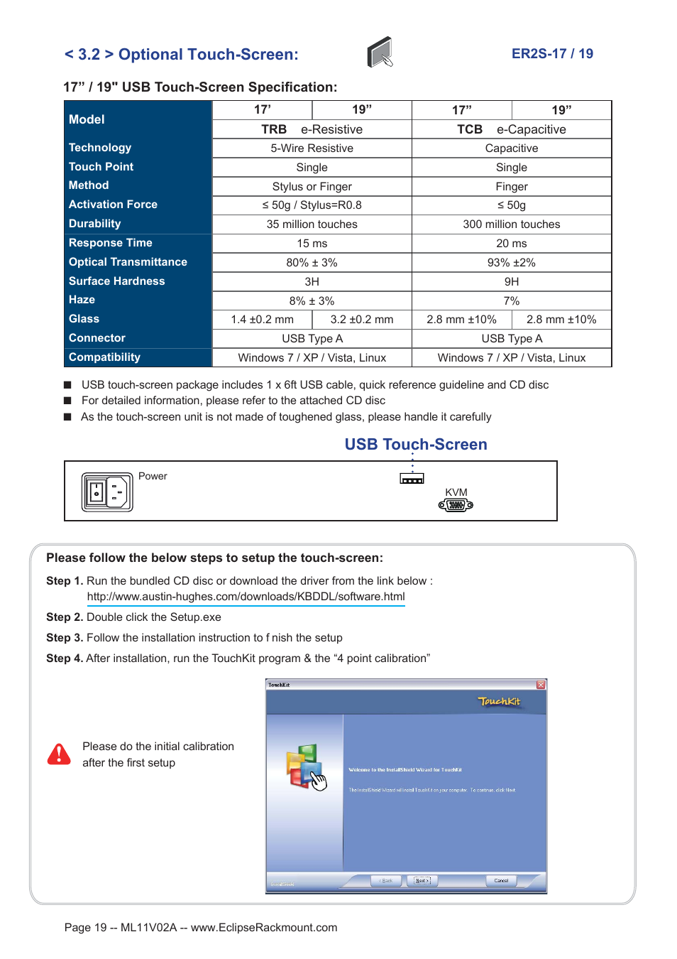 Usb touch-screen, 2 > optional touch-screen | Eclipse Rackmount ER2S Series User Manual | Page 19 / 20
