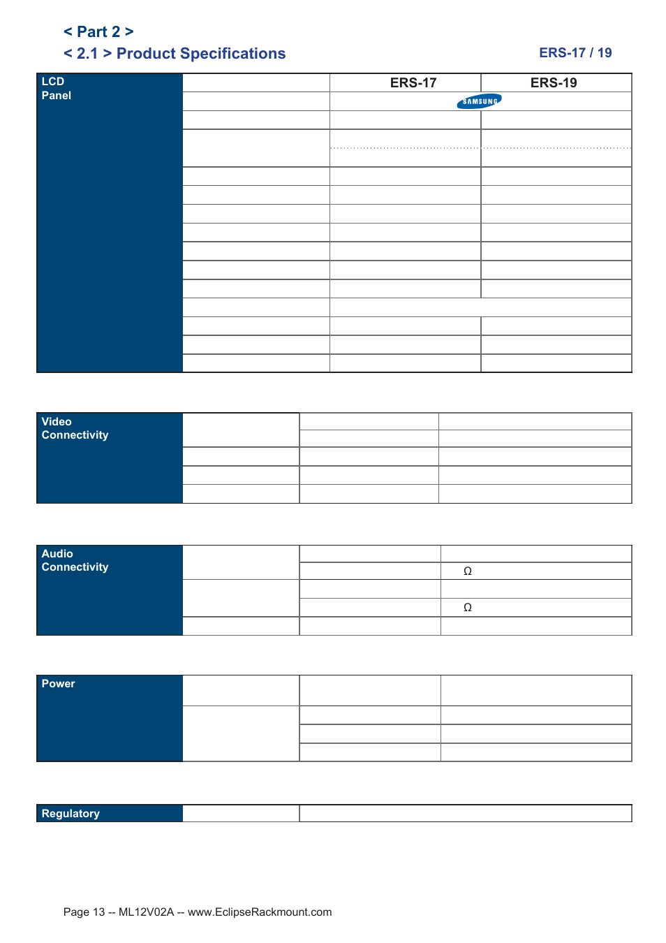 1 > product specifications, Part 2 | Eclipse Rackmount ERS Series User Manual | Page 13 / 20