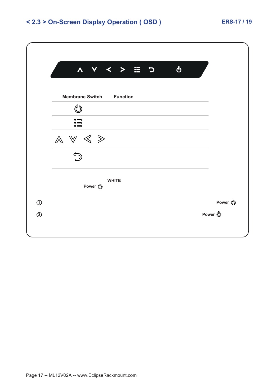 3 > on-screen display operation ( osd ), Ers-17 / 19 | Eclipse Rackmount ERS Series User Manual | Page 17 / 20