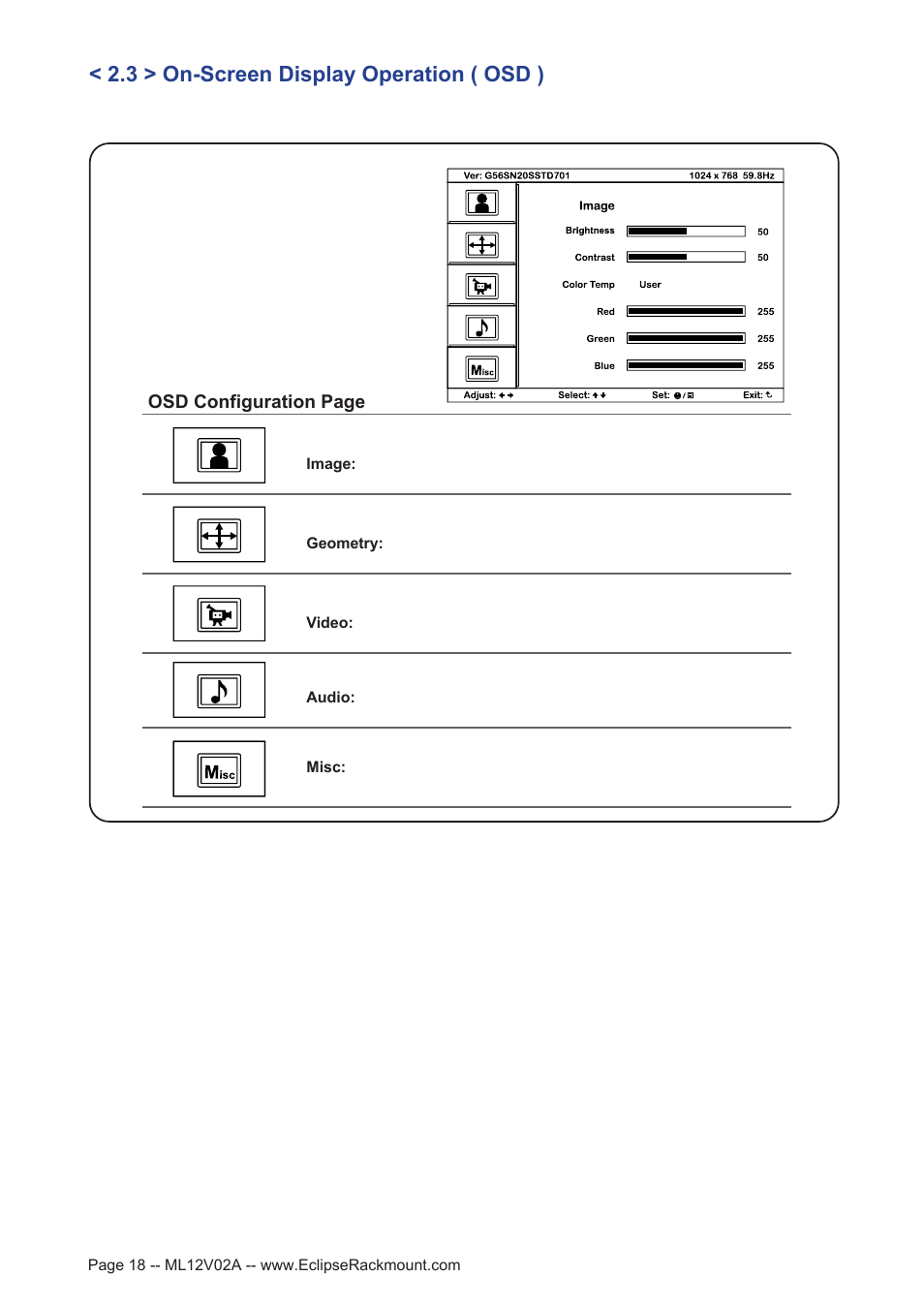3 > on-screen display operation ( osd ) | Eclipse Rackmount ERS Series User Manual | Page 18 / 20