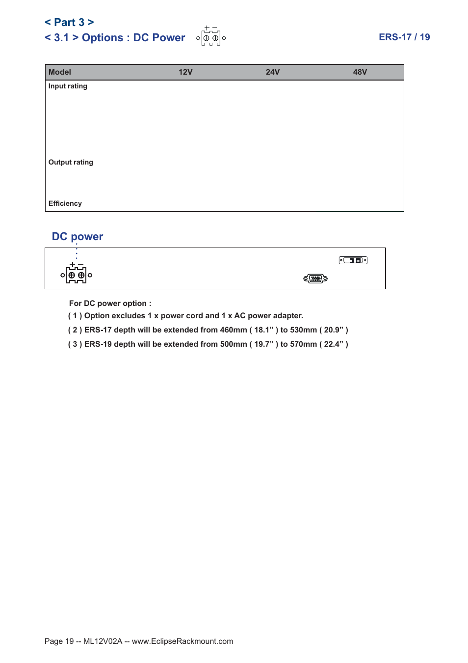 Dc power, 1 > options : dc power, Part 3 | Ers-17 / 19 | Eclipse Rackmount ERS Series User Manual | Page 19 / 20