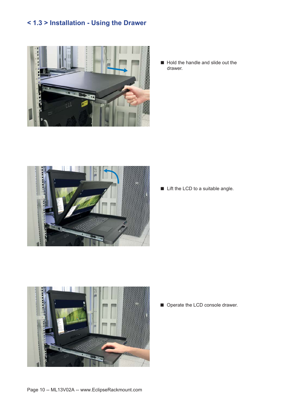 3 > installation - using the drawer | Eclipse Rackmount ERFS Series User Manual | Page 10 / 25