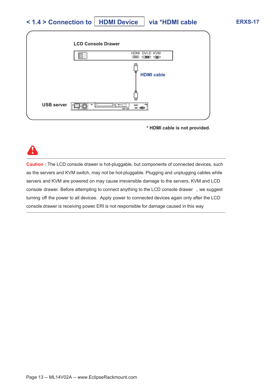 4 > connection to hdmi device via *hdmi cable | Eclipse Rackmount ERXS Series User Manual | Page 13 / 25