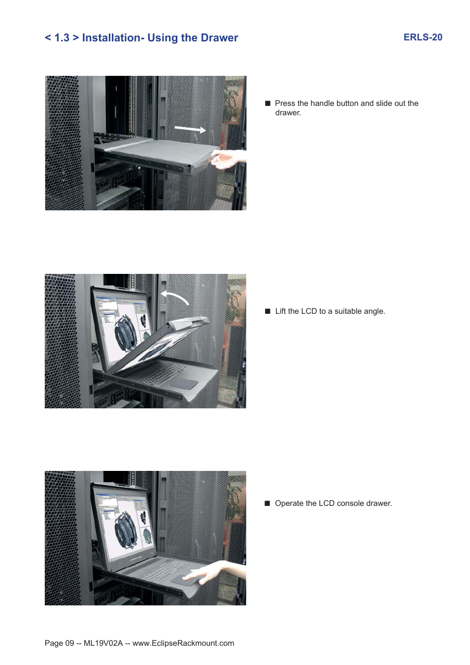 3 > installation- using the drawer | Eclipse Rackmount ERLS Series User Manual | Page 9 / 17