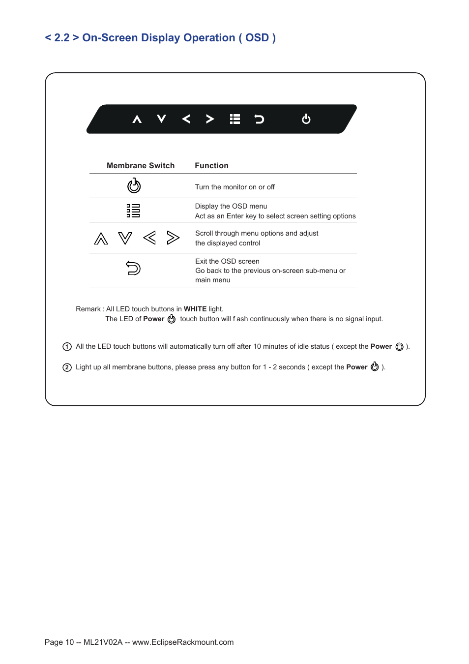 2 > on-screen display operation ( osd ) | Eclipse Rackmount SMD Series 20 User Manual | Page 10 / 13