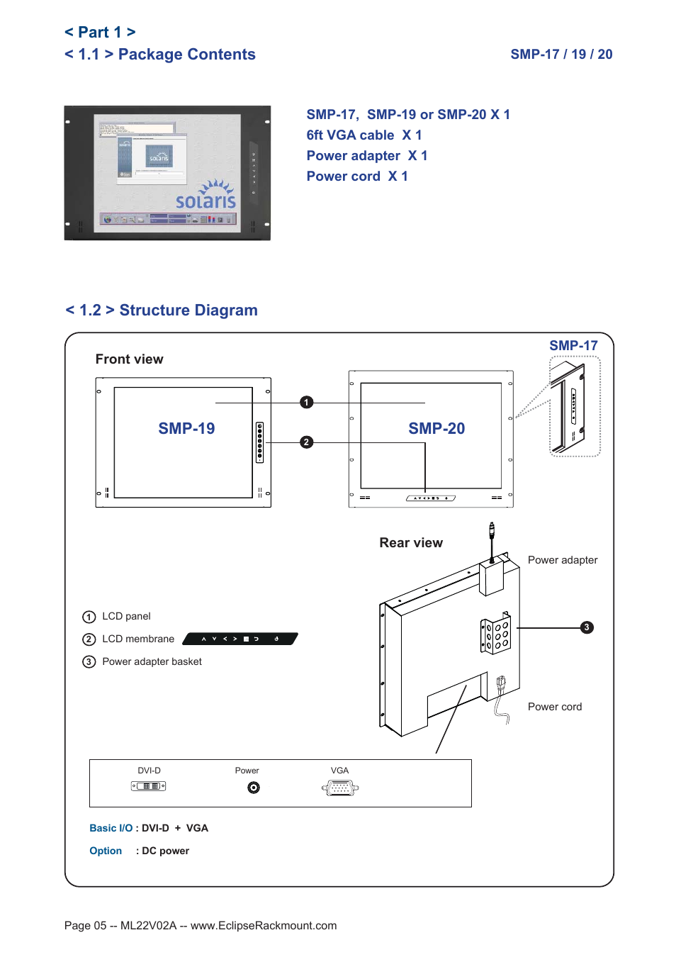 1 > package contents, Part 1, 2 > structure diagram | Smp-19 smp-20 | Eclipse Rackmount SMP Series User Manual | Page 5 / 17