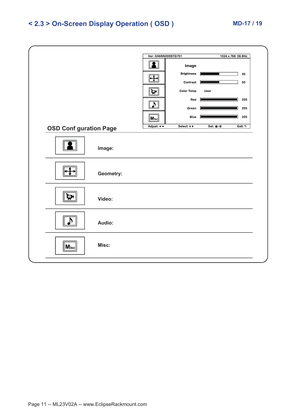 3 > on-screen display operation ( osd ) | Eclipse Rackmount MD Series 17 User Manual | Page 11 / 15
