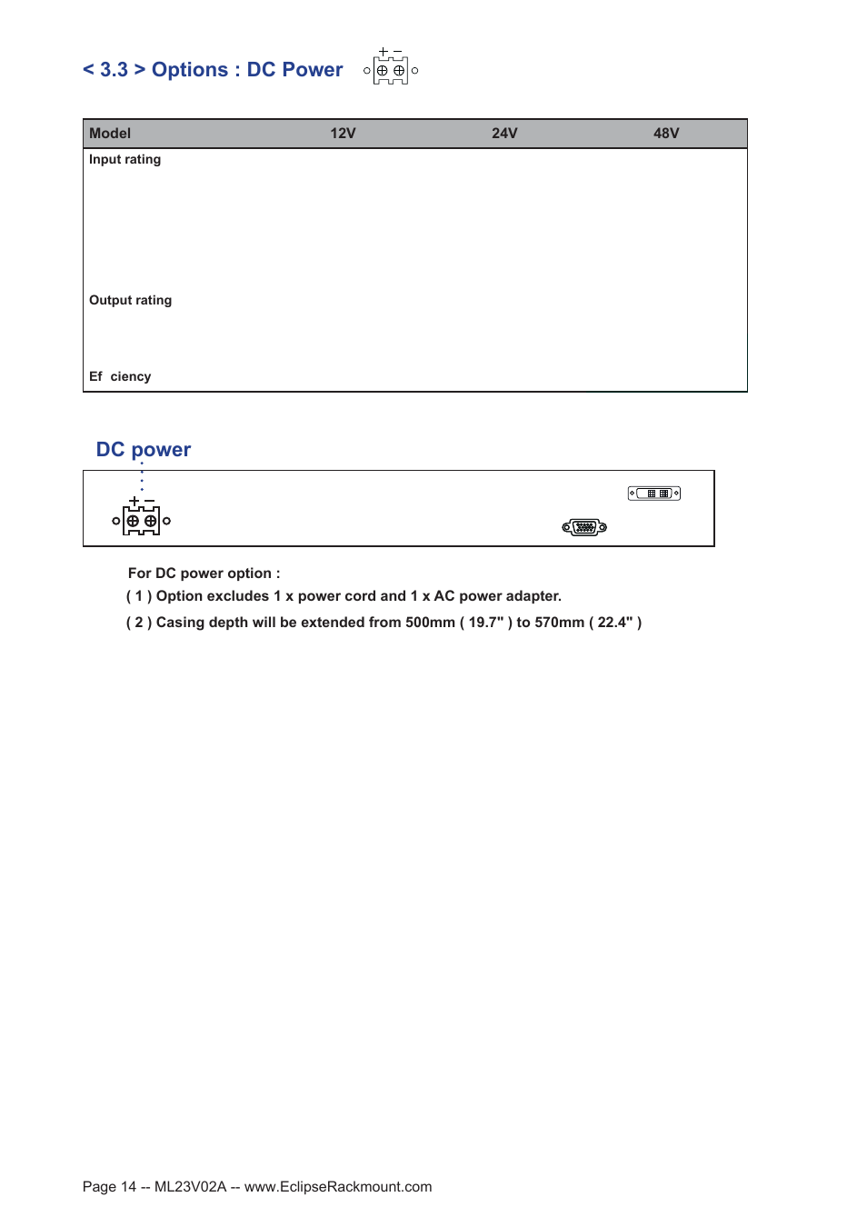 3 > options : dc power, Dc power | Eclipse Rackmount MD Series 17 User Manual | Page 14 / 15