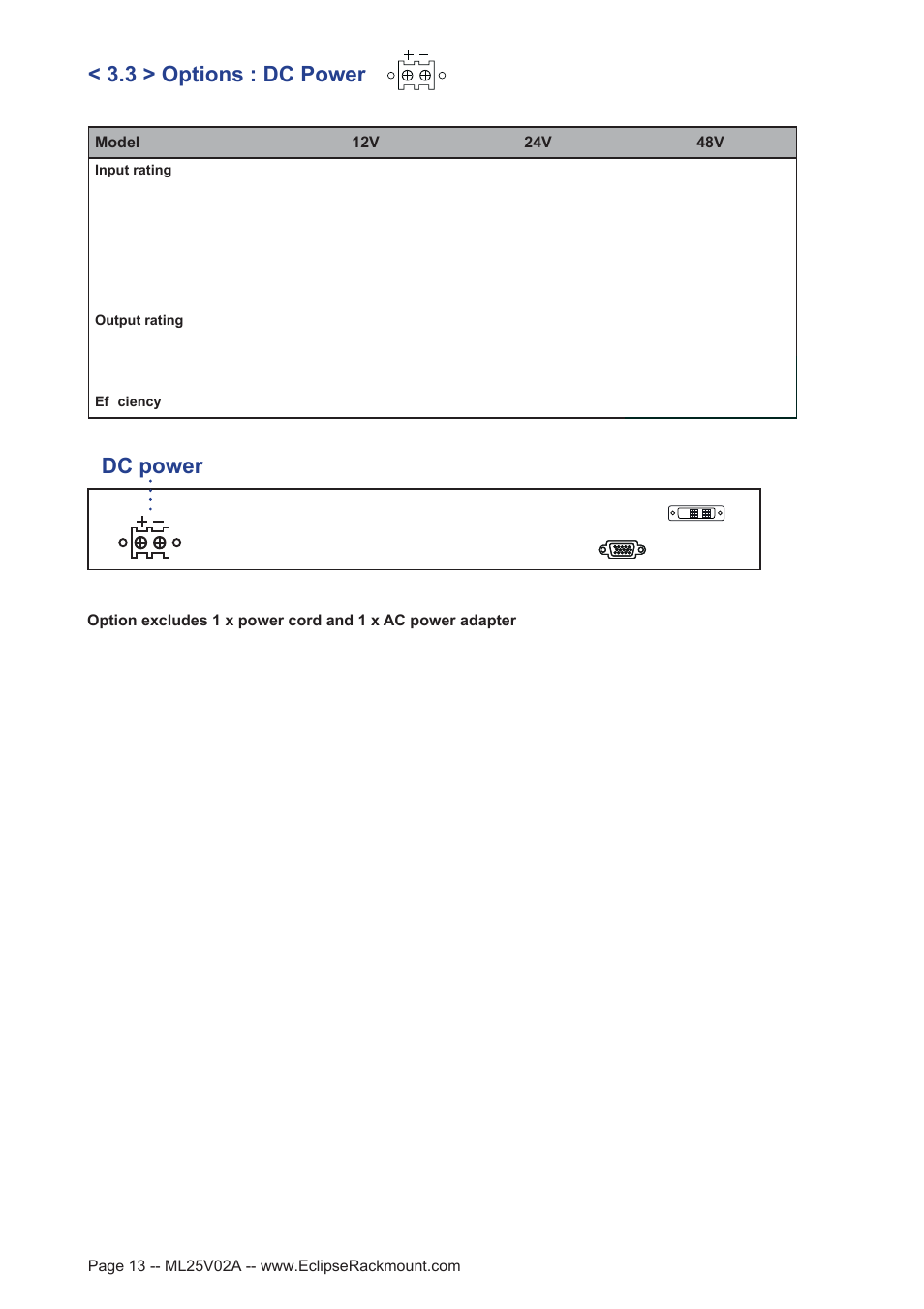Dc power < 3.3 > options : dc power | Eclipse Rackmount MD Series 20 User Manual | Page 13 / 14