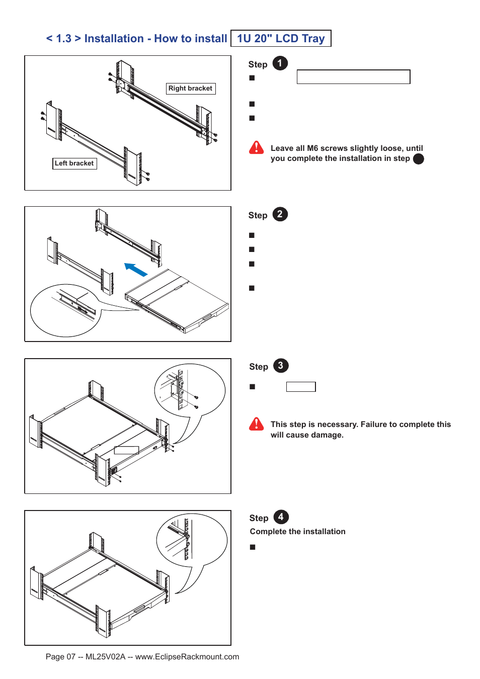 3 > installation - how to install 1u 20" lcd tray | Eclipse Rackmount MD Series 20 User Manual | Page 7 / 14