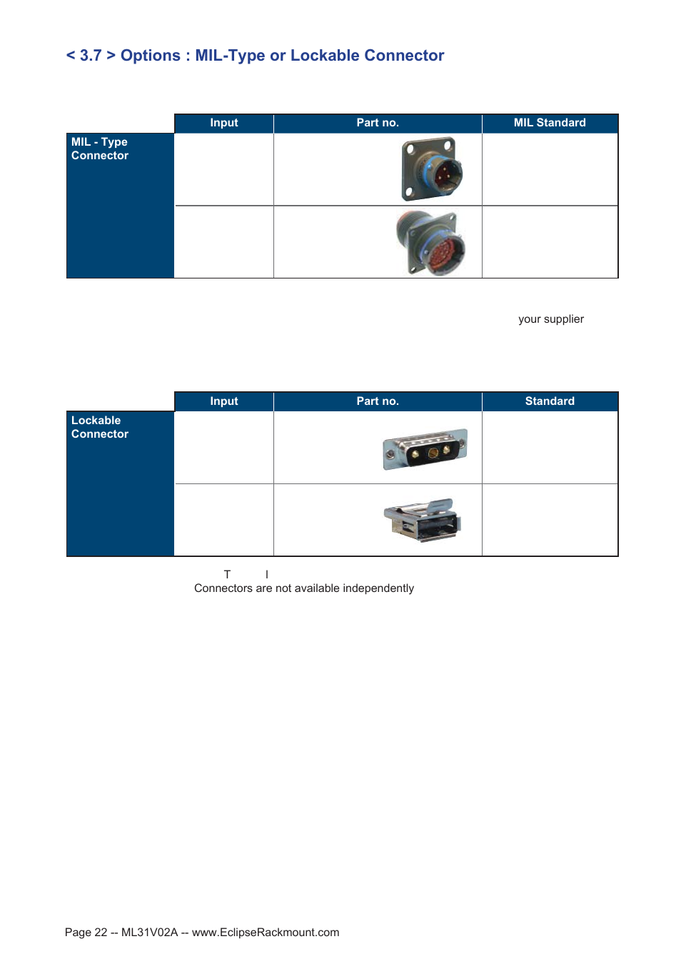 7 > options : mil-type or lockable connector | Eclipse Rackmount MP Series User Manual | Page 22 / 23