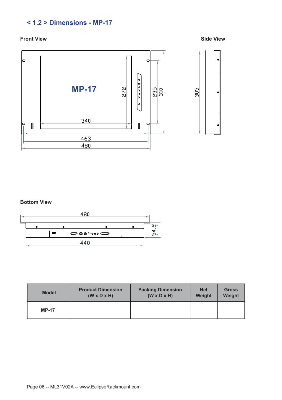 Mp-17, 2 > dimensions - mp-17 | Eclipse Rackmount MP Series User Manual | Page 6 / 23