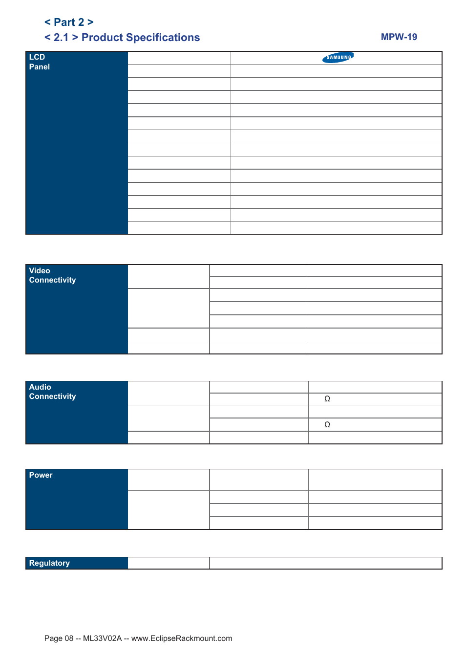 1 > product specifications, Part 2 | Eclipse Rackmount MPW Series User Manual | Page 8 / 18