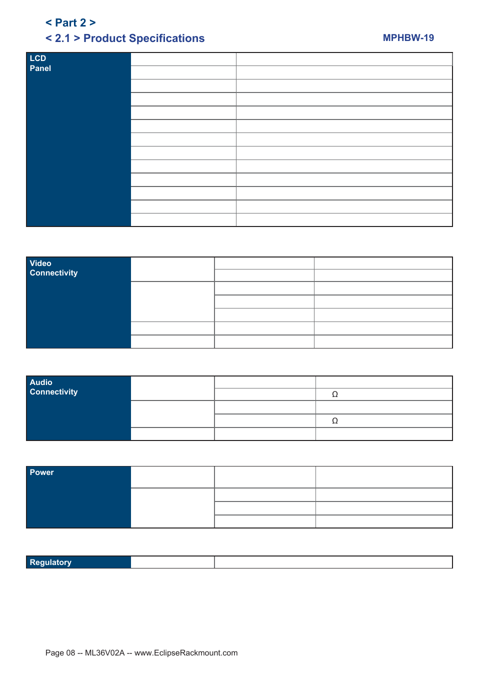 1 > product specifications, Part 2 | Eclipse Rackmount MPHBW Series User Manual | Page 8 / 18