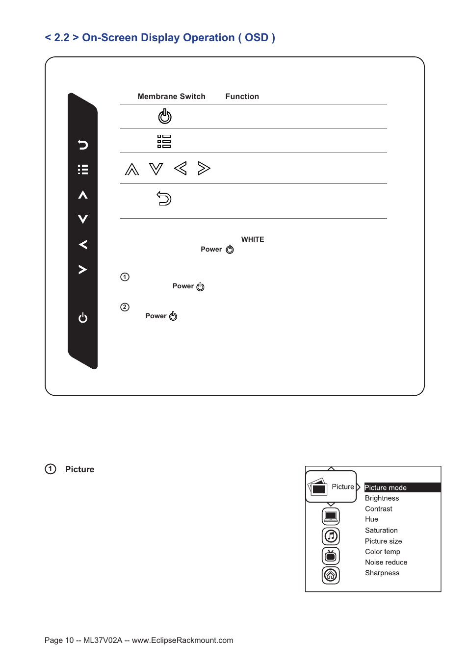 2 > on-screen display operation ( osd ) | Eclipse Rackmount FMP-17 User Manual | Page 10 / 20