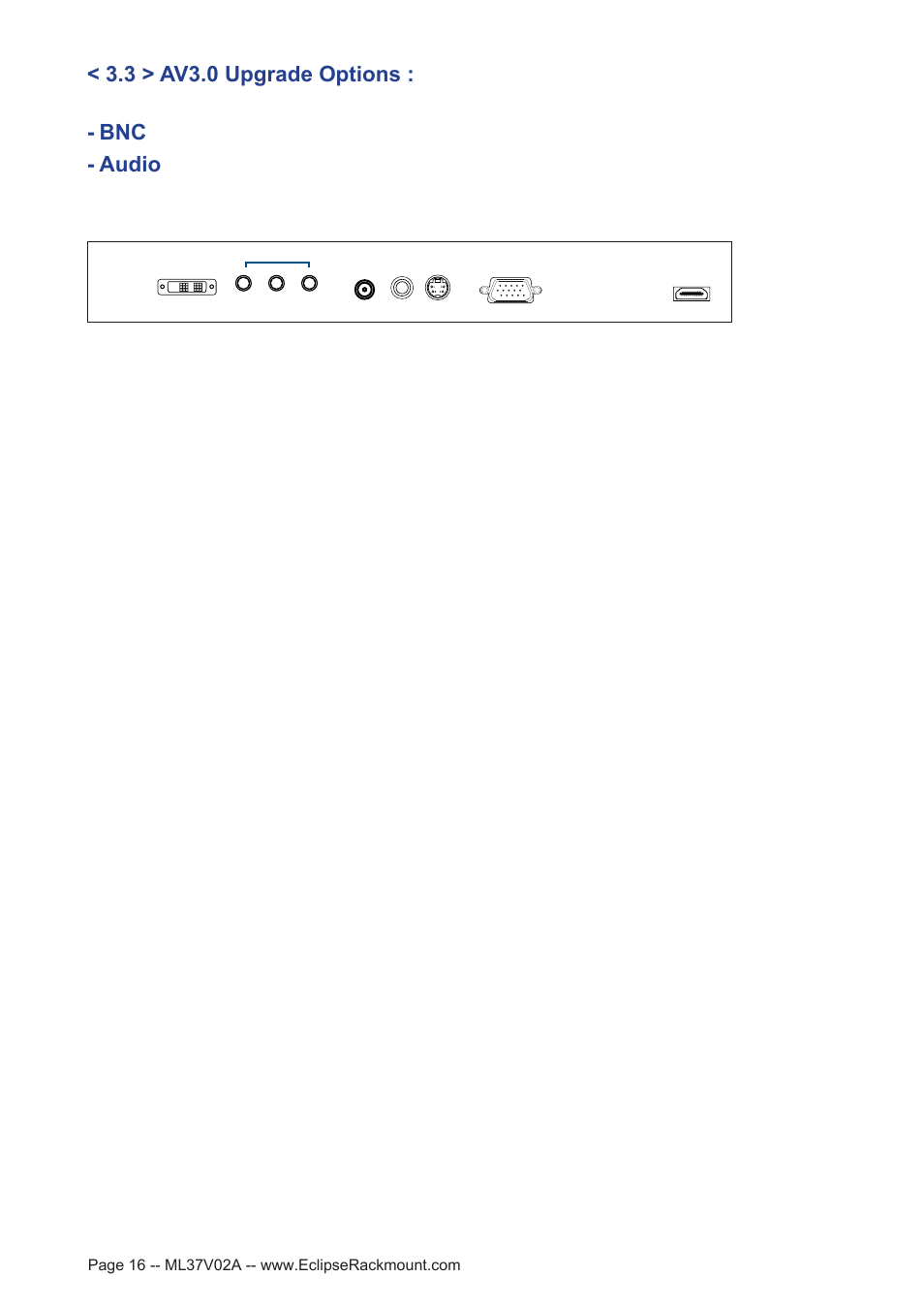 Bnc - audio, 3 > av3.0 upgrade options | Eclipse Rackmount FMP-17 User Manual | Page 16 / 20