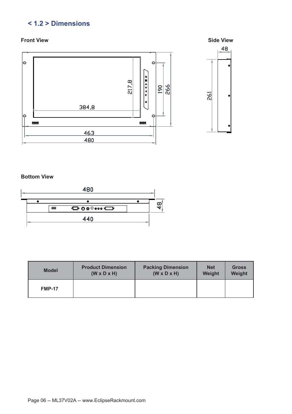 2 > dimensions | Eclipse Rackmount FMP-17 User Manual | Page 6 / 20