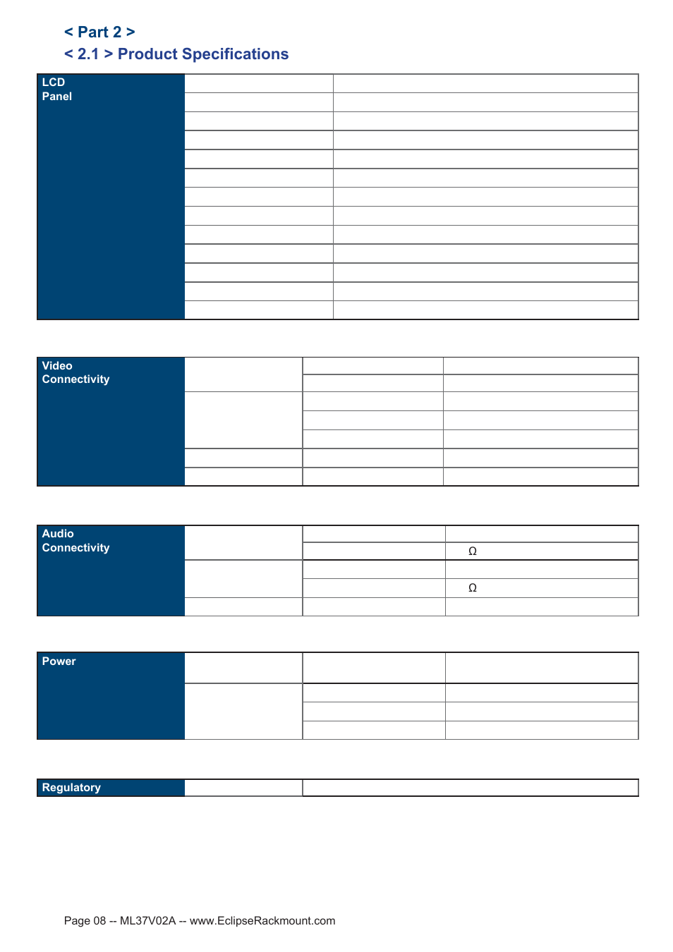1 > product specifications, Part 2 | Eclipse Rackmount FMP-17 User Manual | Page 8 / 20