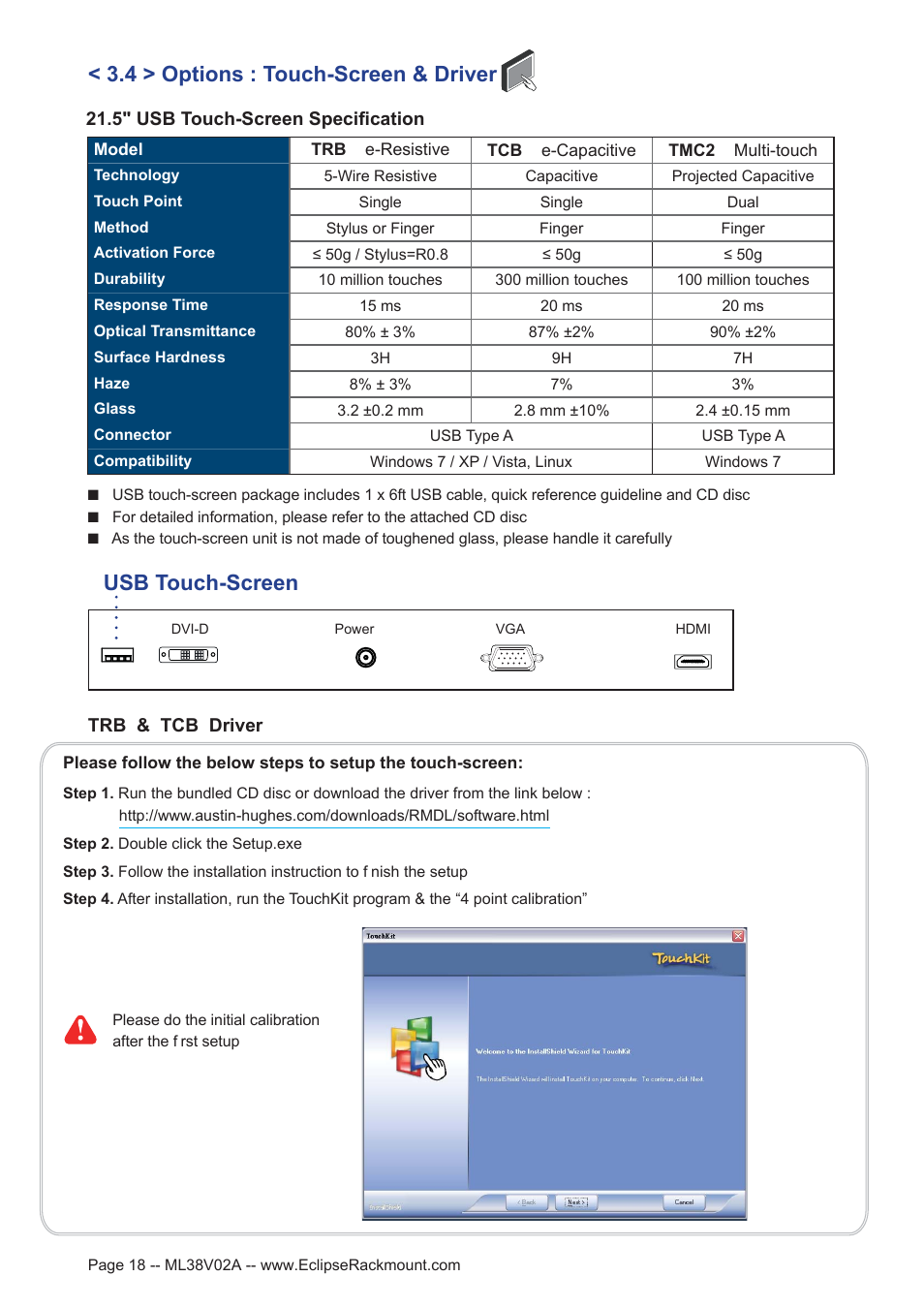 Usb touch-screen, 4 > options : touch-screen & driver | Eclipse Rackmount FMP-21 User Manual | Page 18 / 21