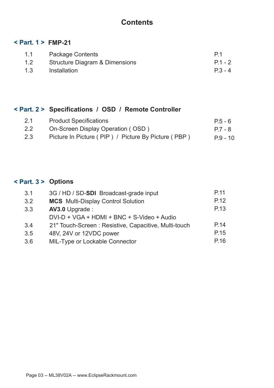Eclipse Rackmount FMP-21 User Manual | Page 3 / 21
