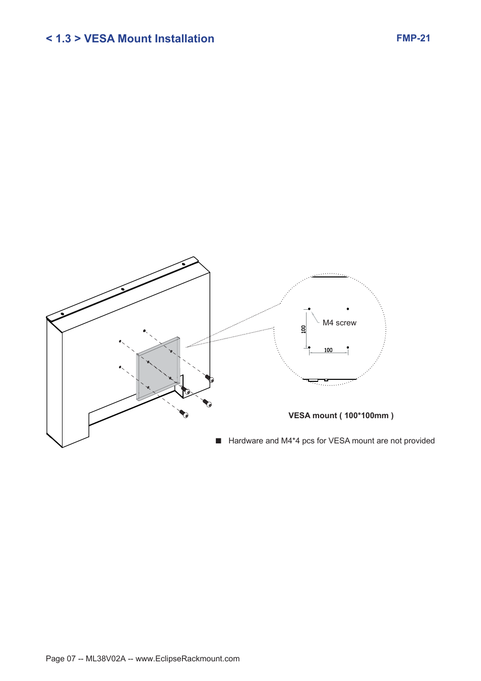 3 > vesa mount installation | Eclipse Rackmount FMP-21 User Manual | Page 7 / 21