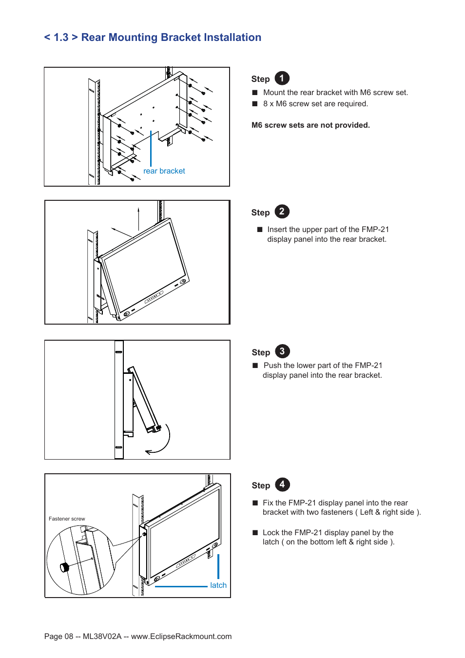 3 > rear mounting bracket installation | Eclipse Rackmount FMP-21 User Manual | Page 8 / 21