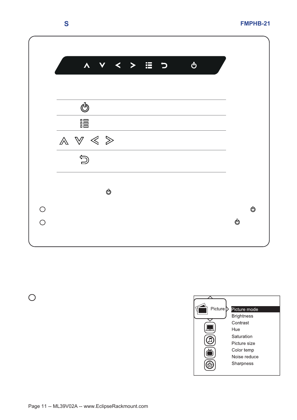 2 > on- screen display operation ( osd ), Fmphb-21 | Eclipse Rackmount FMPHB-21 User Manual | Page 11 / 21