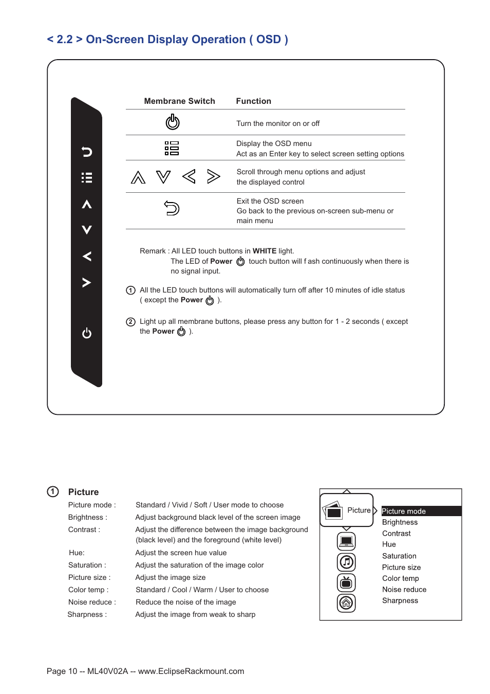 2 > on-screen display operation ( osd ) | Eclipse Rackmount XMP Series User Manual | Page 10 / 19