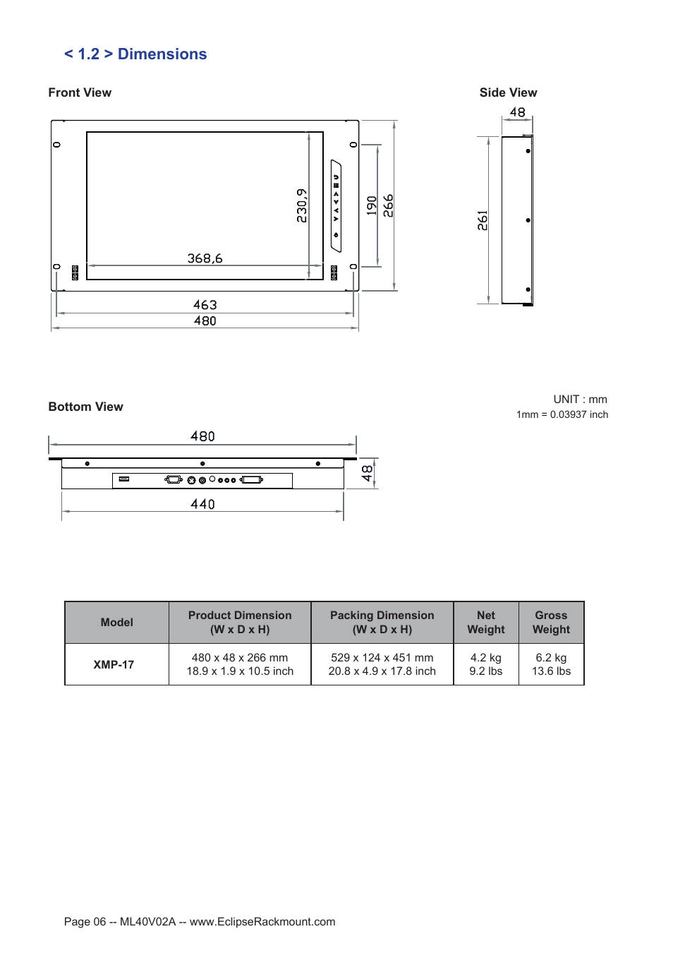 2 > dimensions | Eclipse Rackmount XMP Series User Manual | Page 6 / 19