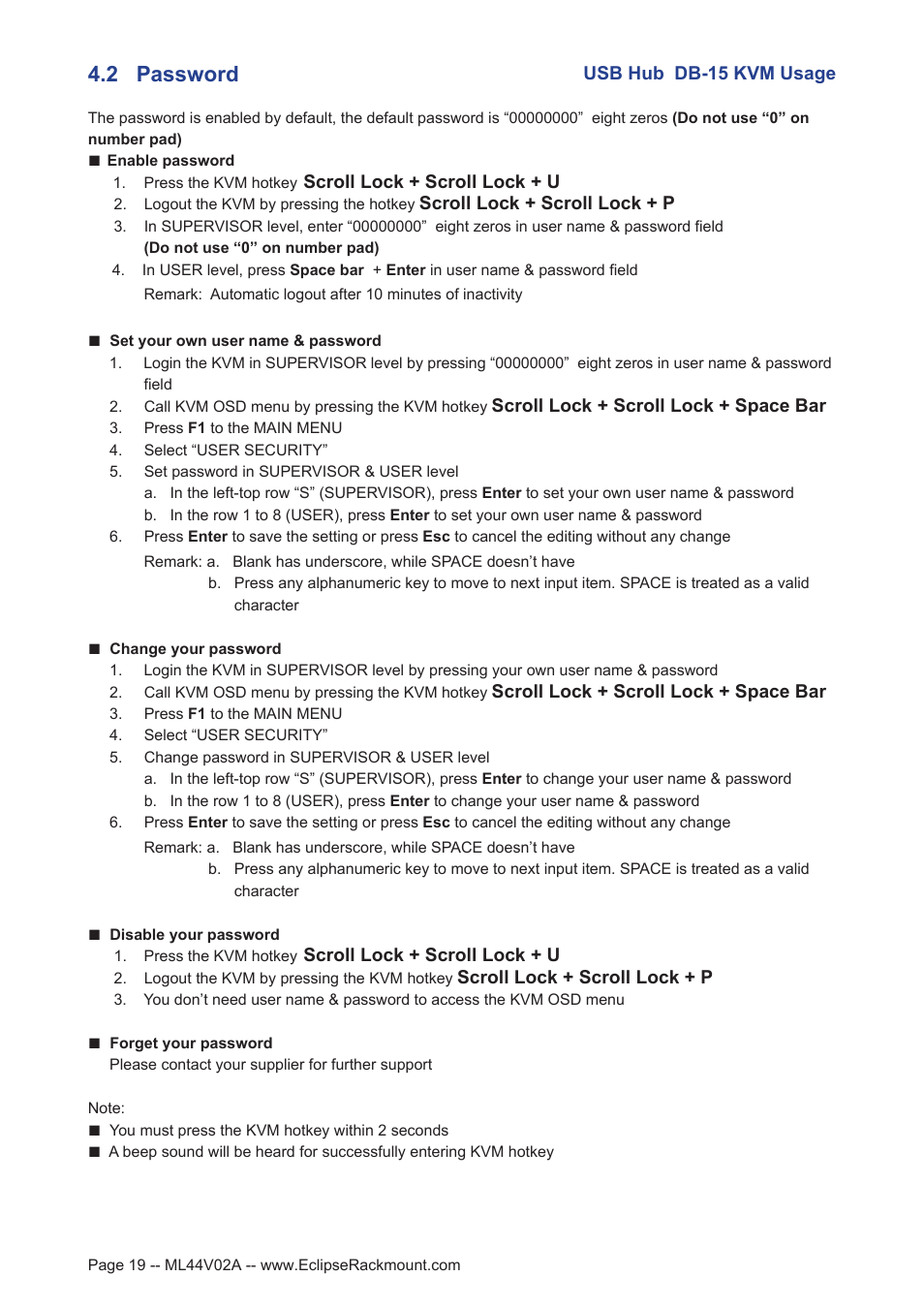 2 password | Eclipse Rackmount USB KVM with Hub User Manual | Page 19 / 23