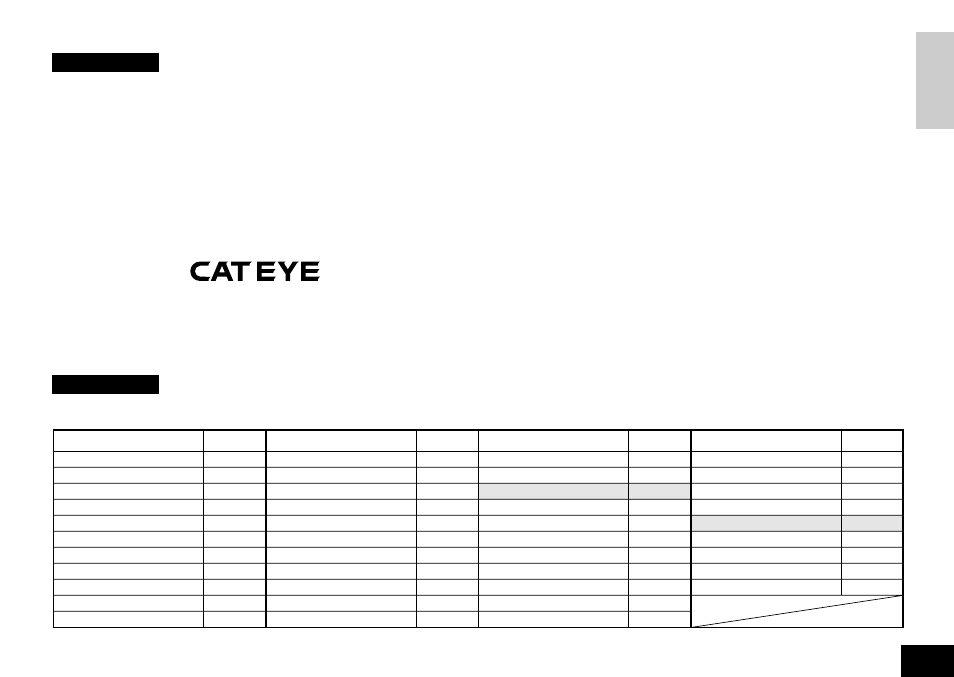 Limited warranty, Setting values cross reference table | CatEye CC-HB100 User Manual | Page 19 / 20