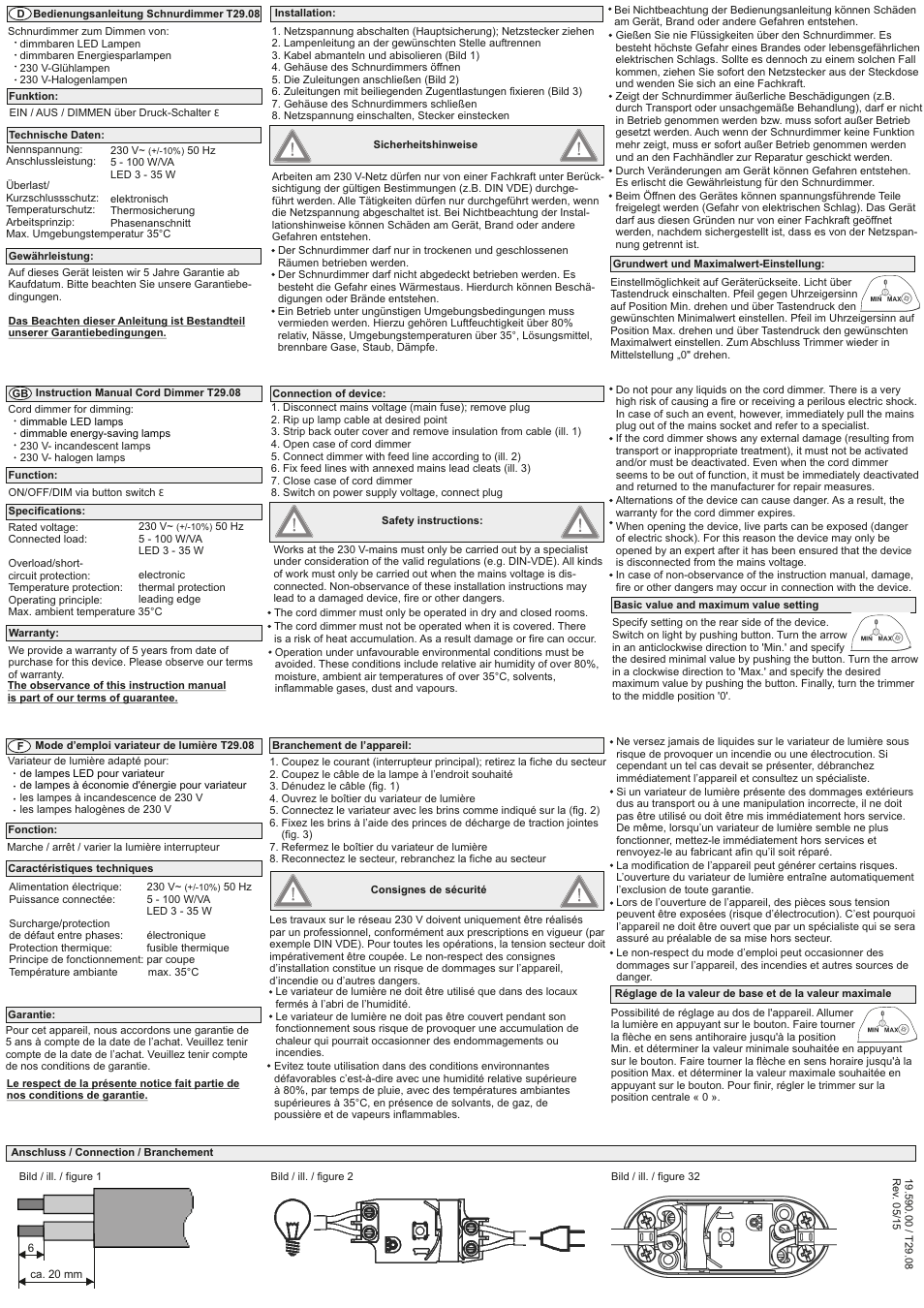 Ehmann Cord dimmers with pressure button User Manual | 2 pages