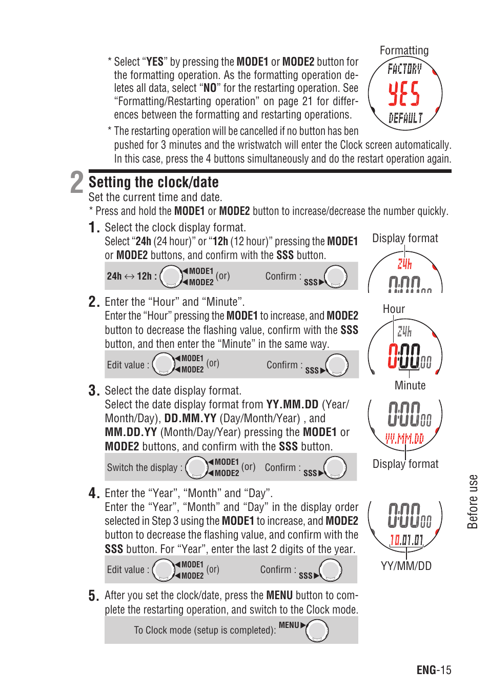 Setting the clock/date, Before use | CatEye Q3A User Manual | Page 16 / 83