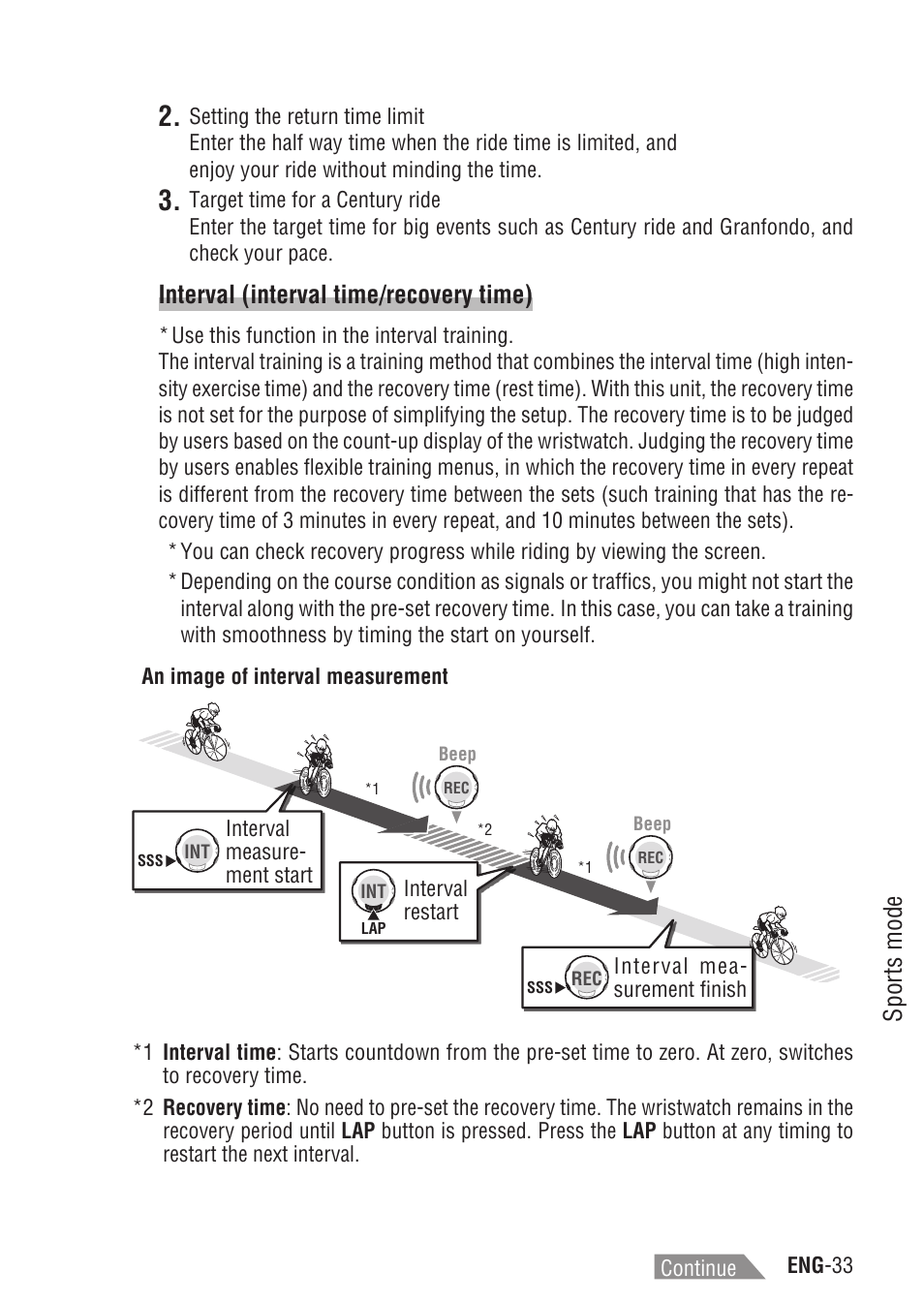Sports mode, Interval (interval time/recovery time) | CatEye Q3A User Manual | Page 34 / 83