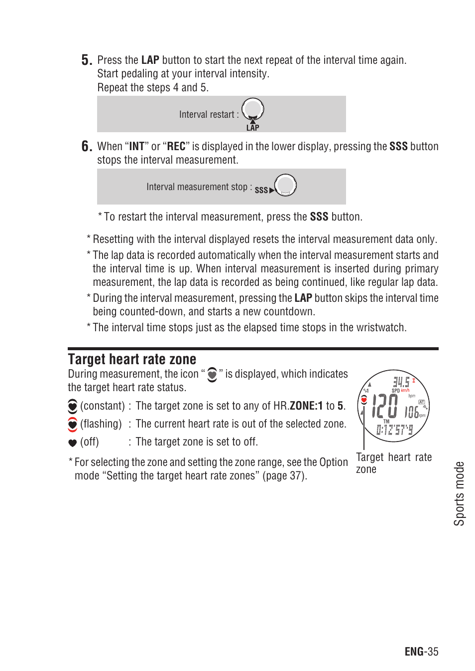 Target heart rate zone | CatEye Q3A User Manual | Page 36 / 83