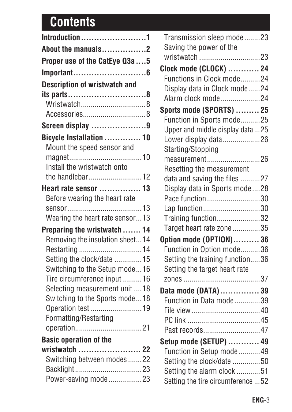 CatEye Q3A User Manual | Page 4 / 83