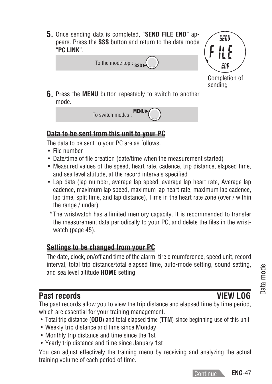 Past records view log, Past records | CatEye Q3A User Manual | Page 48 / 83